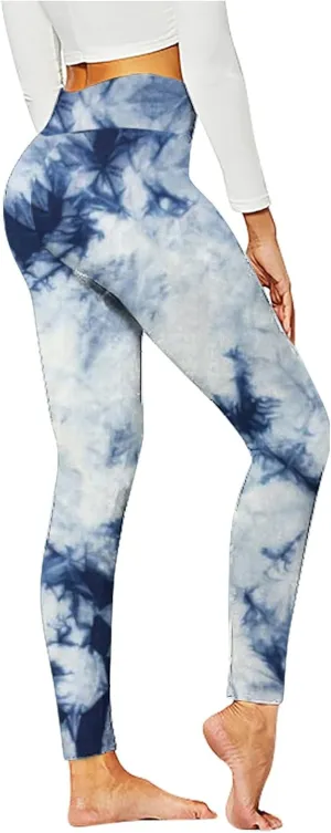 BZGTZT Tie Dye Hidden Scrunch Leggings for Women Tummy Control Butt Lifting Yoga Pants High Waist Compression Workout Tight
