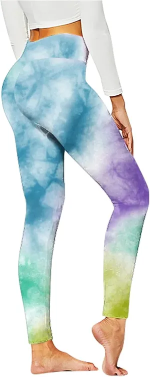 BZGTZT Tie Dye Hidden Scrunch Leggings for Women Tummy Control Butt Lifting Yoga Pants High Waist Compression Workout Tight