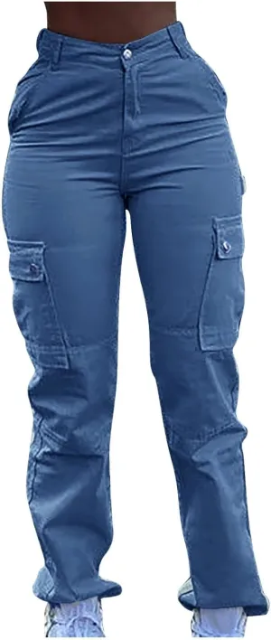 Cargo Style Skinny Jeans for Women Casual Fashion Slim Stretch Denim Pants with Flap Pocket Zipper Button Closure