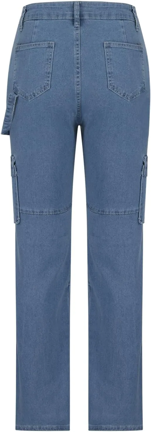 Cargo Style Skinny Jeans for Women Casual Fashion Slim Stretch Denim Pants with Flap Pocket Zipper Button Closure