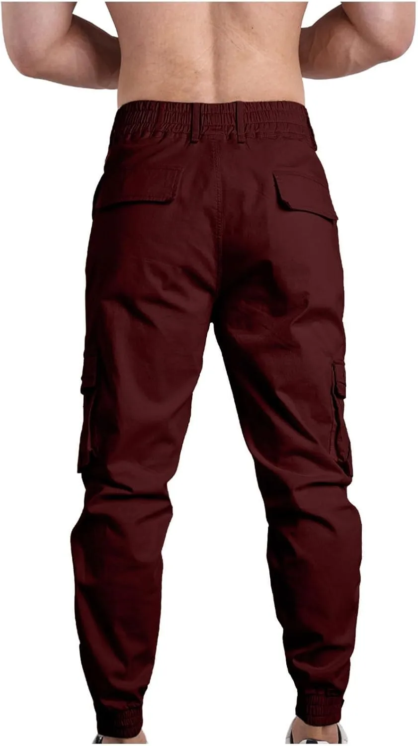 Casual Sport Pants Mens Hiking Tactical Pants Belted Foot Cargo Pants Solid Color Cotton Pants Zip Off Cargo Pants