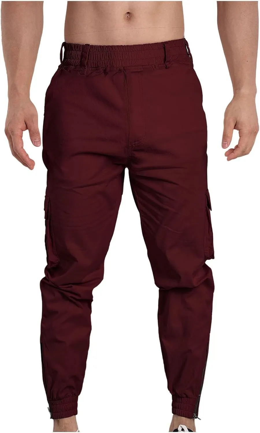 Casual Sport Pants Mens Hiking Tactical Pants Belted Foot Cargo Pants Solid Color Cotton Pants Zip Off Cargo Pants