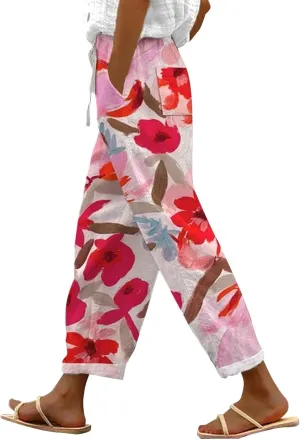 Linen Capri Pants for Women 2024 Capri Pants with Pockets Wide Leg Cropped Pants for Women Linen Capri Pants for