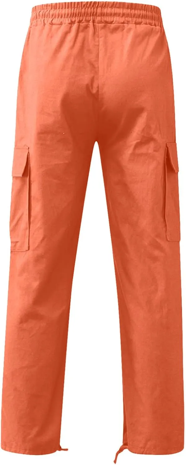 Men's Multi-Pockets Drawstring Elastic Waist Cargo Pants Adjustable Ankle Casual Pants Lightweight Workout Pants