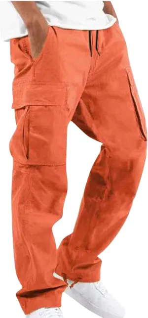 Men's Multi-Pockets Drawstring Elastic Waist Cargo Pants Adjustable Ankle Casual Pants Lightweight Workout Pants