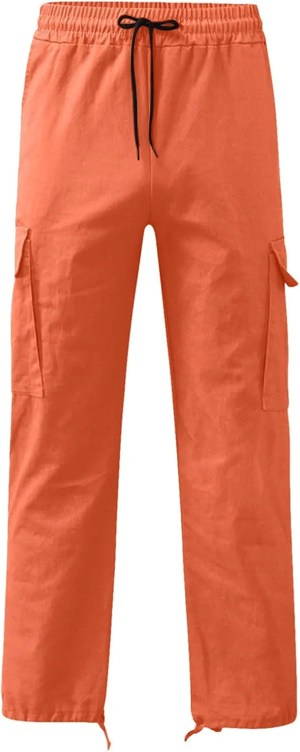 Men's Multi-Pockets Drawstring Elastic Waist Cargo Pants Adjustable Ankle Casual Pants Lightweight Workout Pants