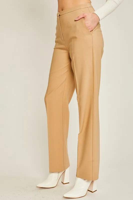 Taupe Woven Solid Formal Long Pants