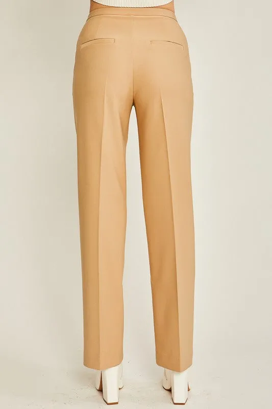 Taupe Woven Solid Formal Long Pants