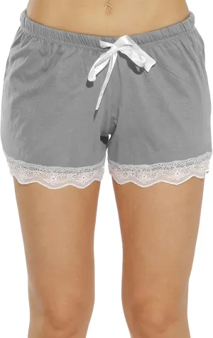 Womens Pajama Shorts Cute Plaid Summer Lace Lounge Pj Bottoms Baggy Elastic Waist Drawstring Casual Shorts for Women