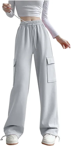 Womens Sweatpants Casual Baggy Wide Leg Joggers with Cargo Pockets Fall Winter Drawstring Fleece Lined Sweat Pants